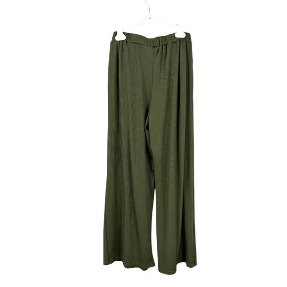 CIDER Wide Leg Pants Pleated Ribbed Pull On Green M - Picture 3 of 8